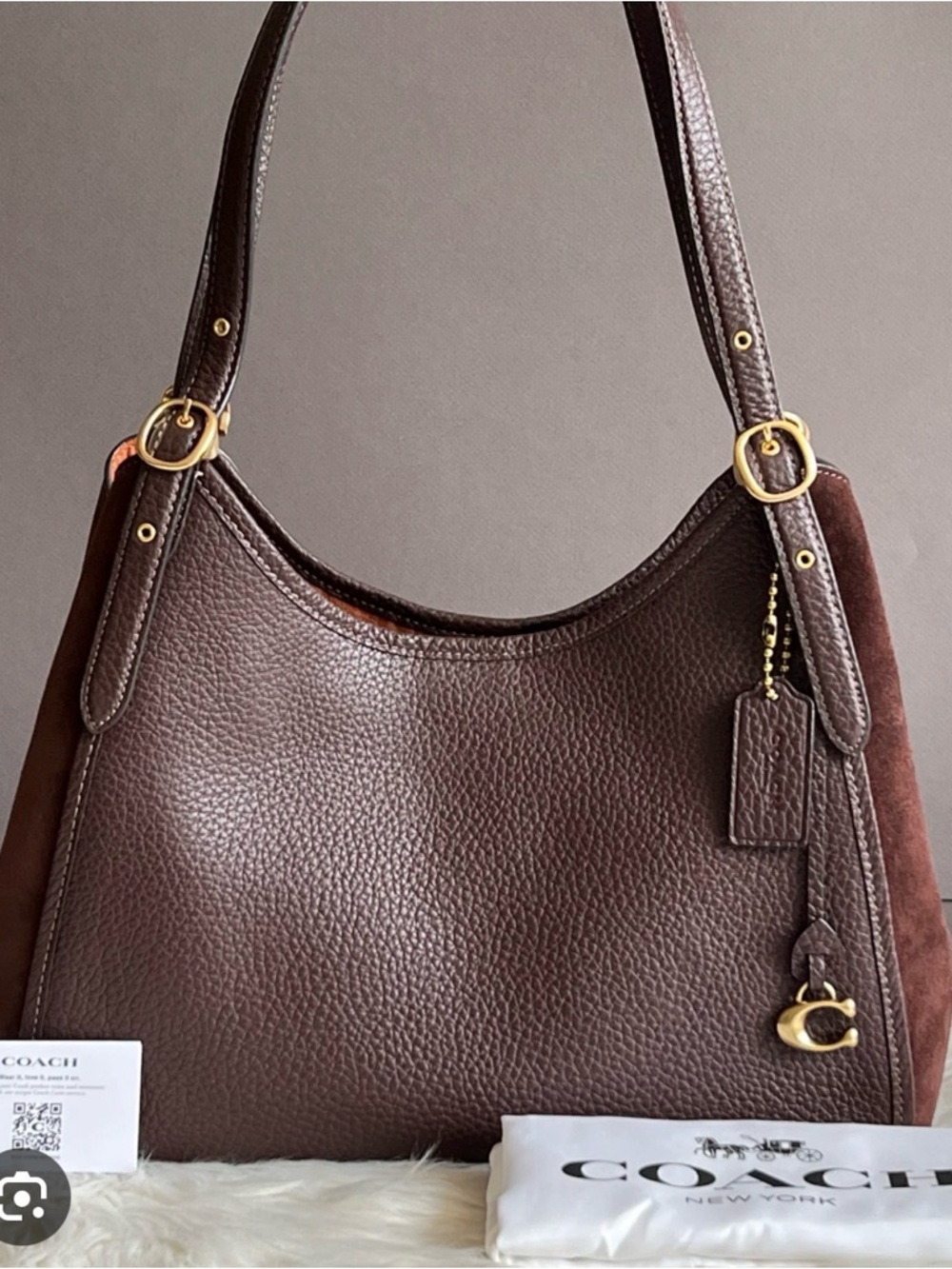 ISO Coach Lori/Bella Maple/Brass Pebbled Leather & Suede Shoulder Bag - Picture 2 of 5